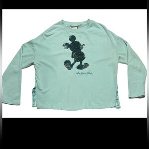 Disney Parks Arendelle Aqua Mickey Mouse Reversible Sequin Sweatshirt Size Small